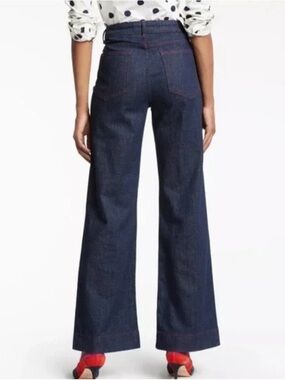 BODEN Windsor Wide Leg Jeans Dark Wash Red Stitching US 10R High Rise